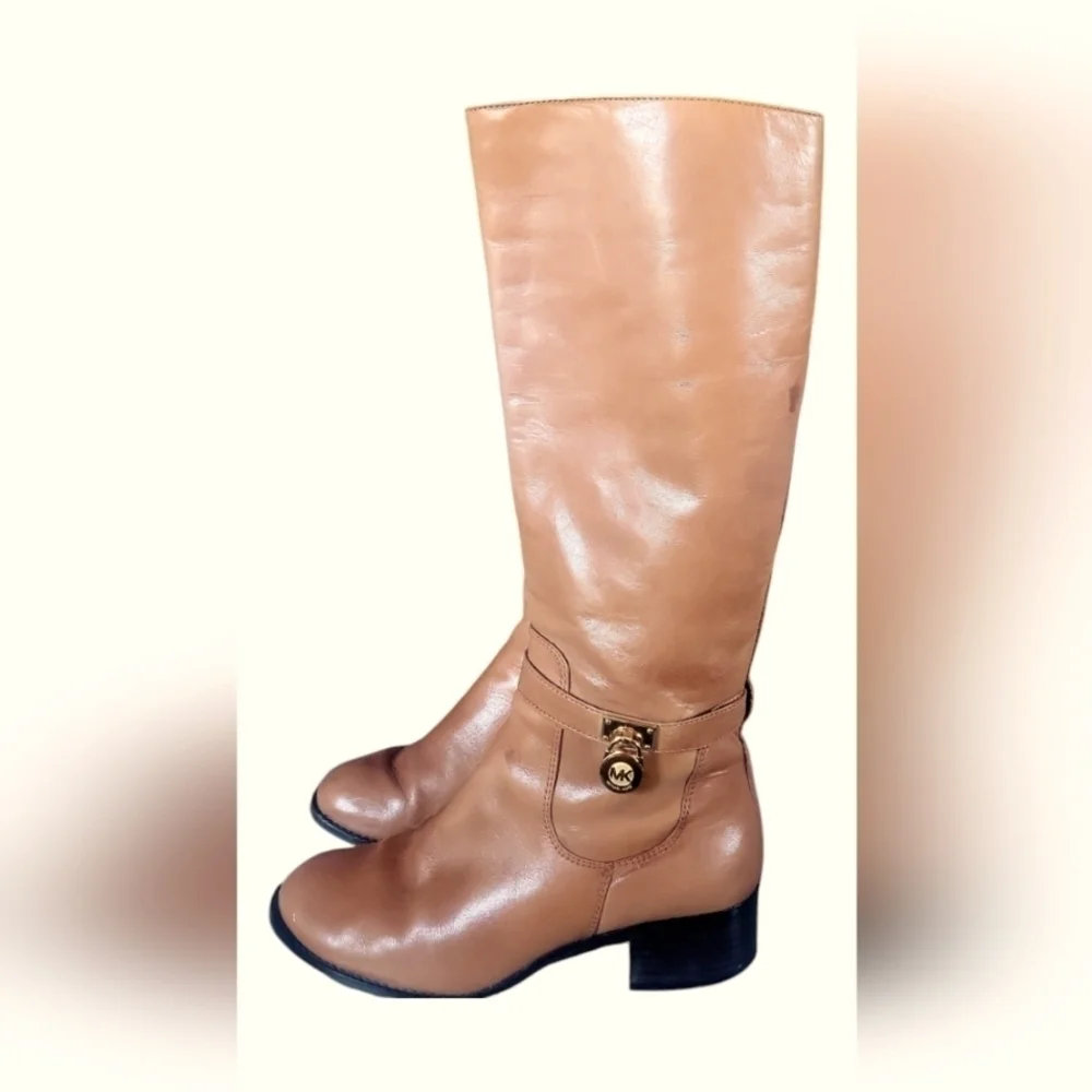Michael Kors Women's Leather Hamilton Luggage Tan Riding Boots Sz 81/2 M